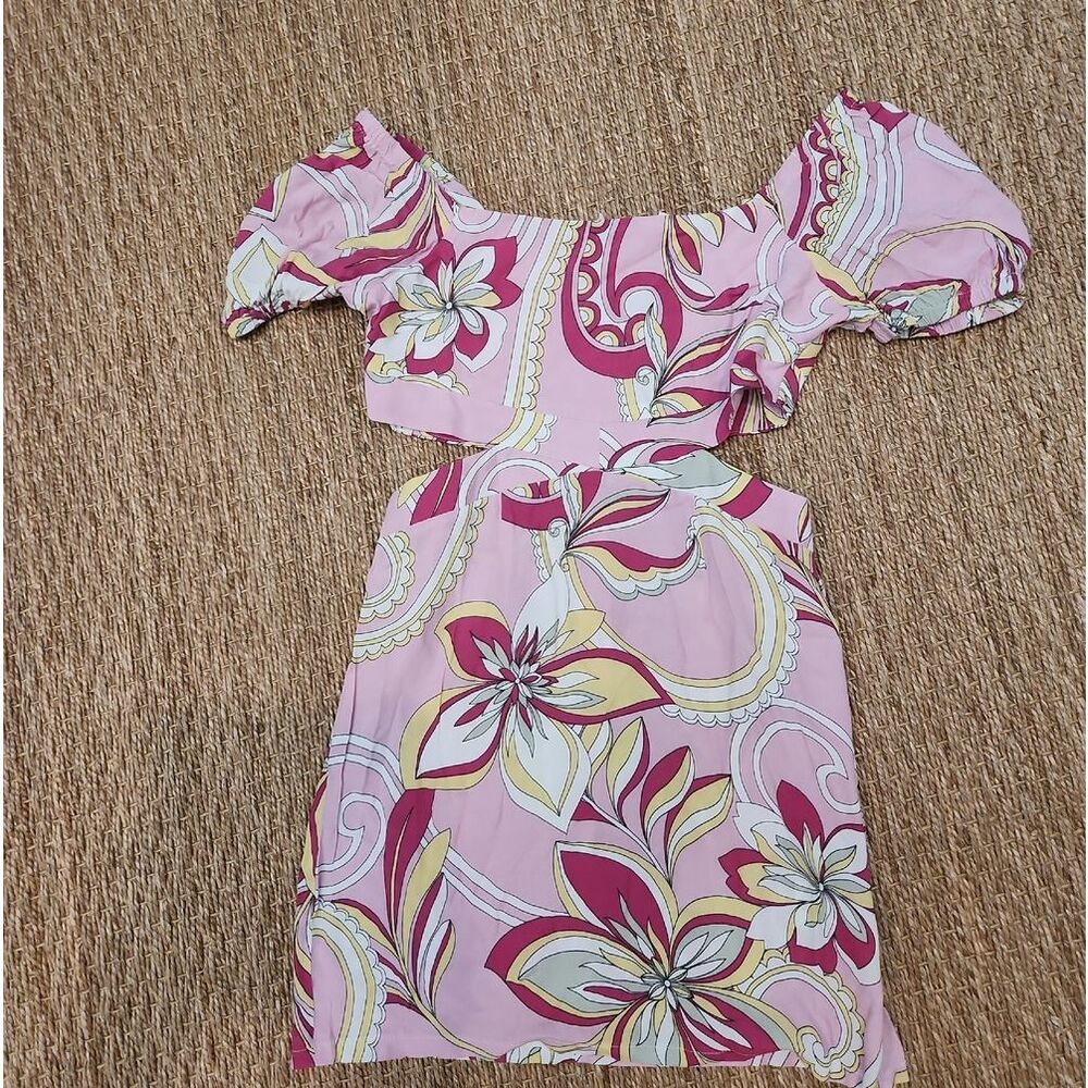 Sky To Moon Pink Floral Mini Dress with Puff Sleeves Size S Nwot